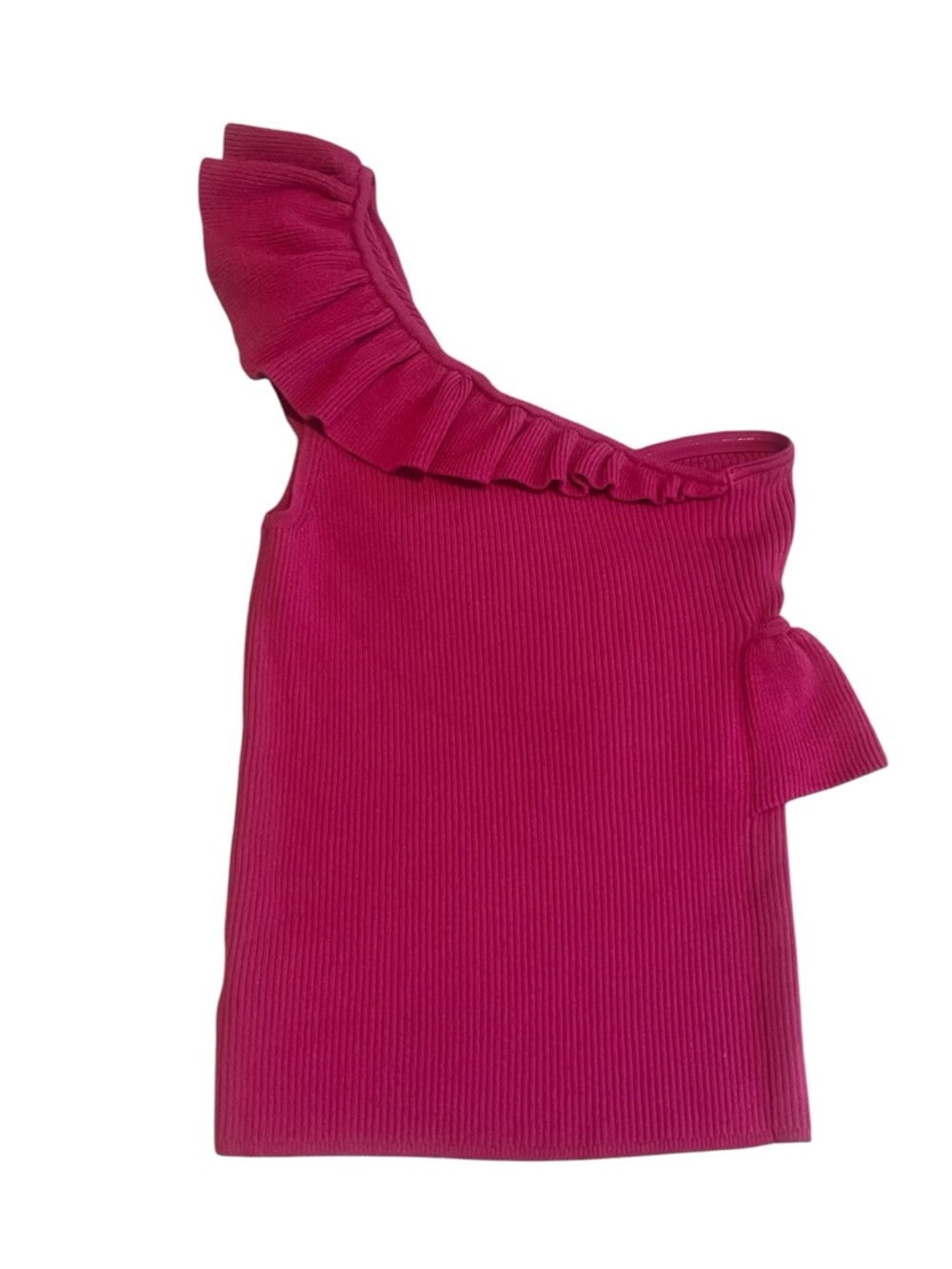 Sofía Jeans One Shoulder Ruffle Top Magenta Ribbed Stretch Size S - Picture 6 of 11